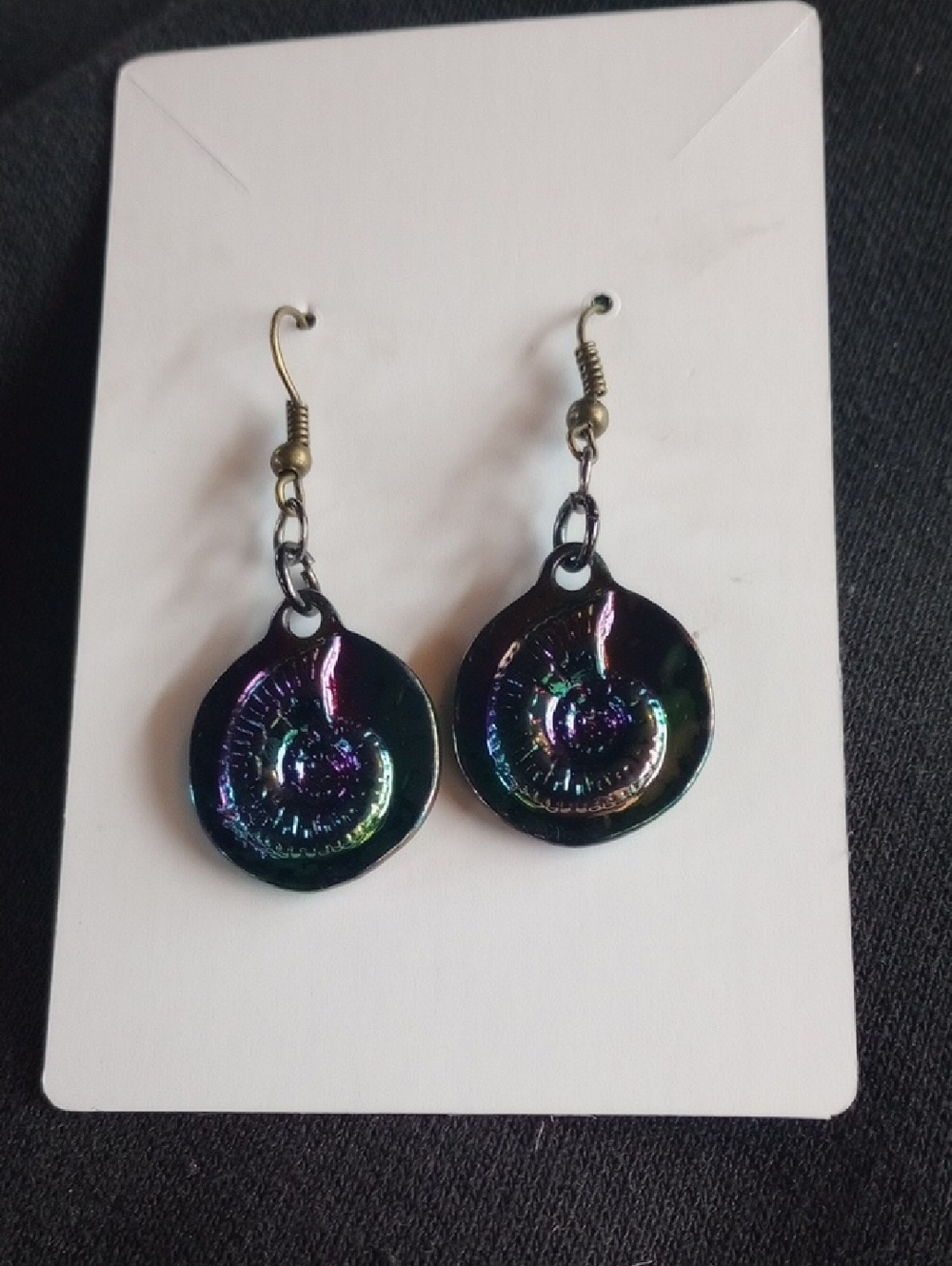 Iridescent Nautilus Disc Dangle Earrings